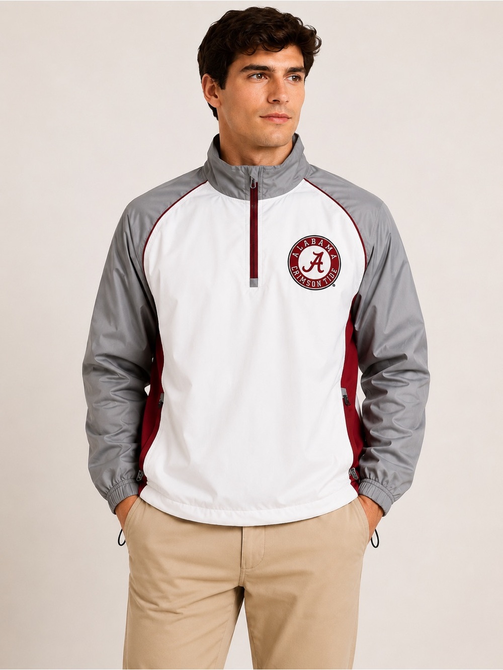 Alabama Crimson Tide NCAA 1/4 Zip Windbreaker Jacket Gray White Red Pullover